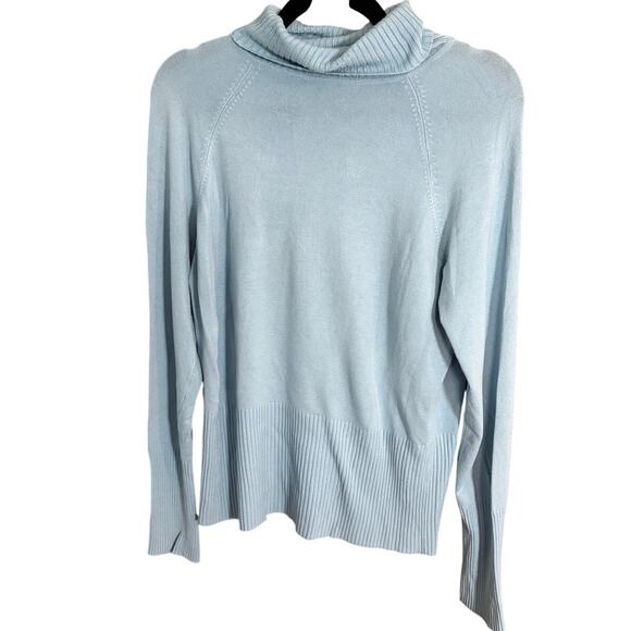 Apostrophe Sweaters - Apostrophe Light Blue Turtleneck Sweater Women's L Rayon Stretch Fall Preppy Y2K